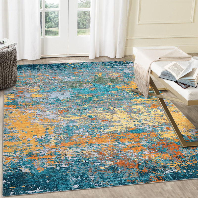 Abstract Style Area Rugs for Living Room Foldable Soft Distressed Rug Washable Rugs for Living Room Bedrooms Playroom Office Kitchen Mordern Non-Slip Rug
