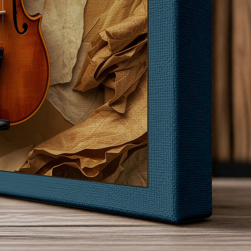 Violin and Paper Minimalist 1 Piece Wrapped Canvas Wall Art, 30x20 - 76.2 x 50.8 cm, Teal Border