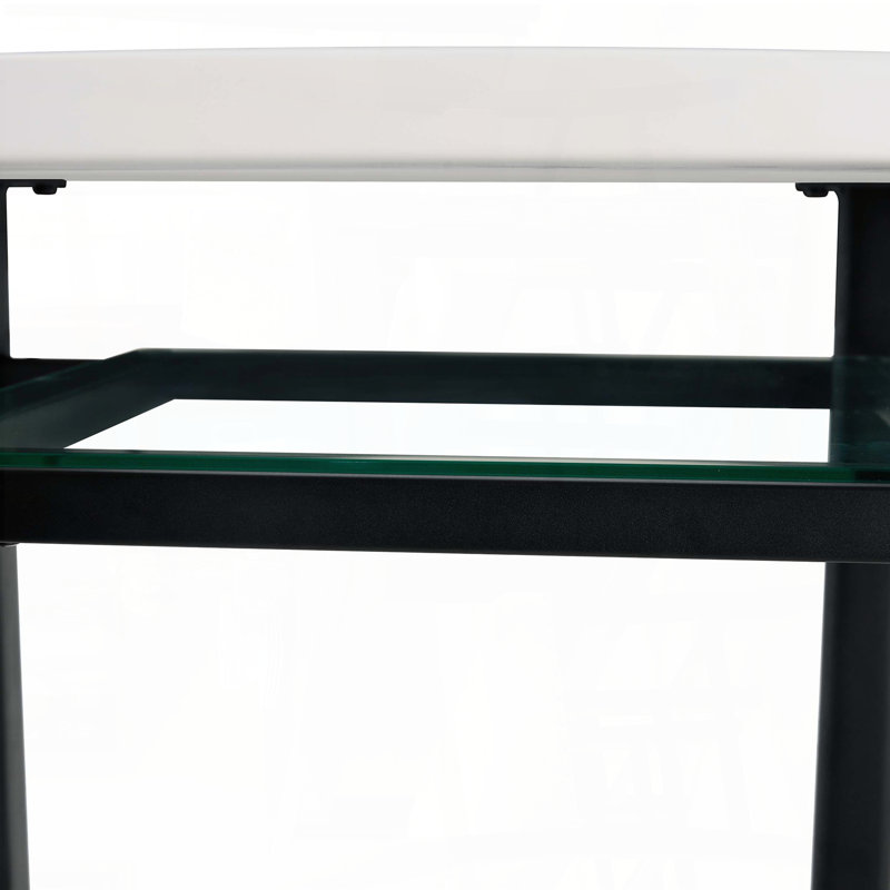 Table de salle à manger 42 "ronde avec incrustation de verre gris et tablette, Blanc
