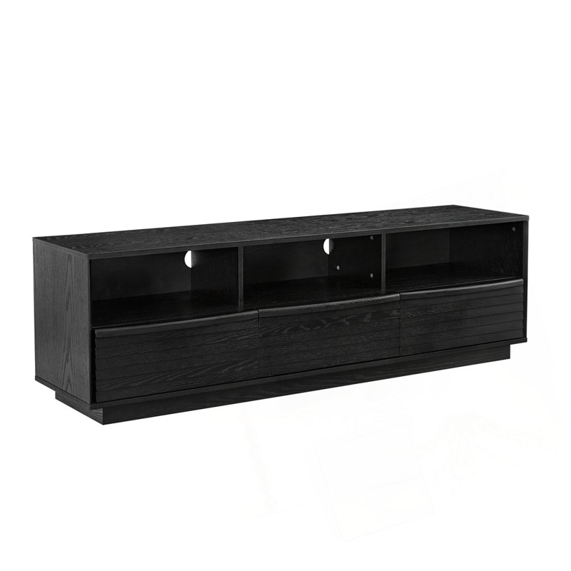Mid-Century Modern TV Stand with 3 Drawers & Outlet Holes, Black