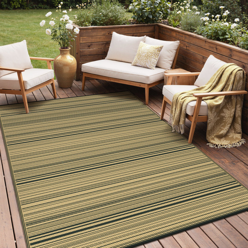 Striped Recycled P.E.T Area Rug, Rectangle 270 x 360 cm, Black/Brown