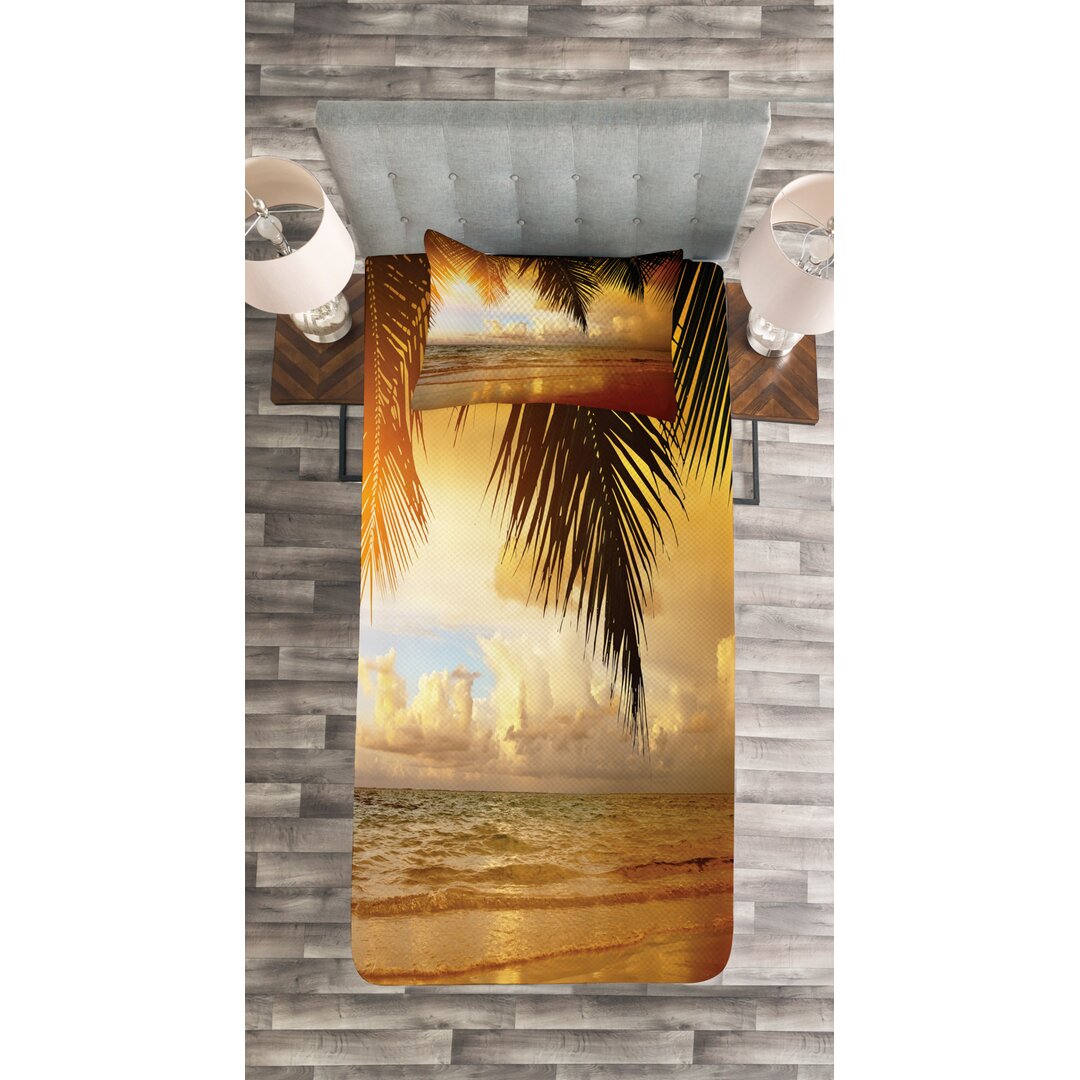 Gestepptes Bettdecken-Set, Sunset Caribbean Palms, Strand, Orange