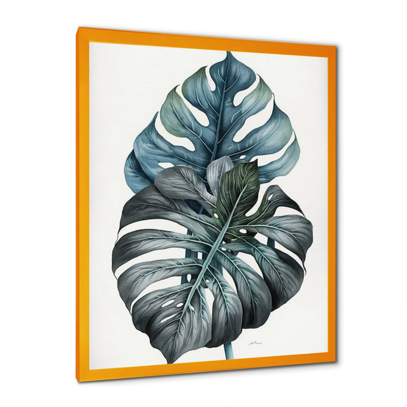 Philodendron feuille I - reproduction sur toile, Impression dorée sur toile encadrée, L 30 po x H 40 po