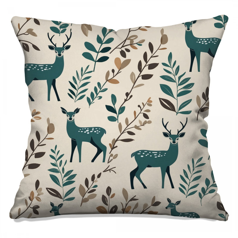 Coussins décoratifs à motif de cerf et de feuilles, 20 po x 20 po