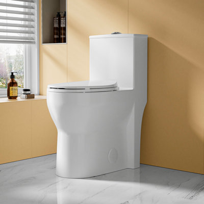 19" Round Bowl ADA Height Toilet Compact One Piece Skirted Toilet for Seniors, Dual Flush 1.0/1.28 GPF, MAP 1000g