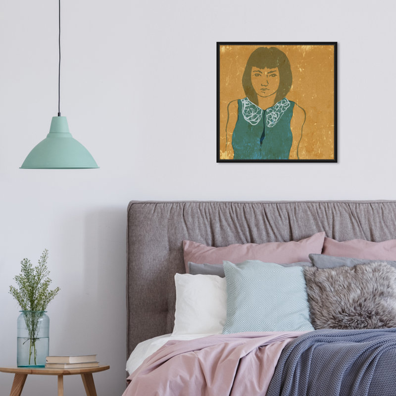 Lady in Teal - Peinture sur toile, H 16 po x l 16 po, Toile avec cadre noir