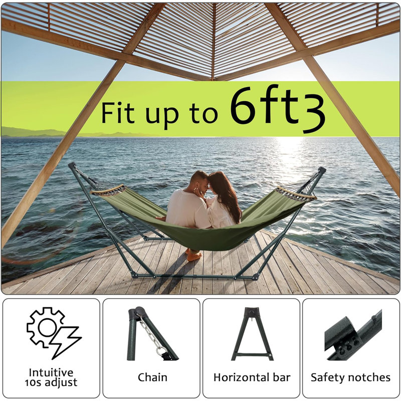 Tymesha Tranquillo Hammock with Stand Heavy-Duty, Quick Fold Unfold Steel Frame Hammock Net Canvas, Sage/Black