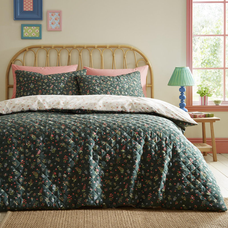 100% Recycled Polyester Floral Duvet Cover Set with Pillowcases, King Duvet Cover + 2 Standard Pillowcases