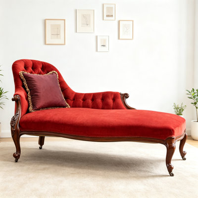 French Retro Solid Wood Red Sofa
