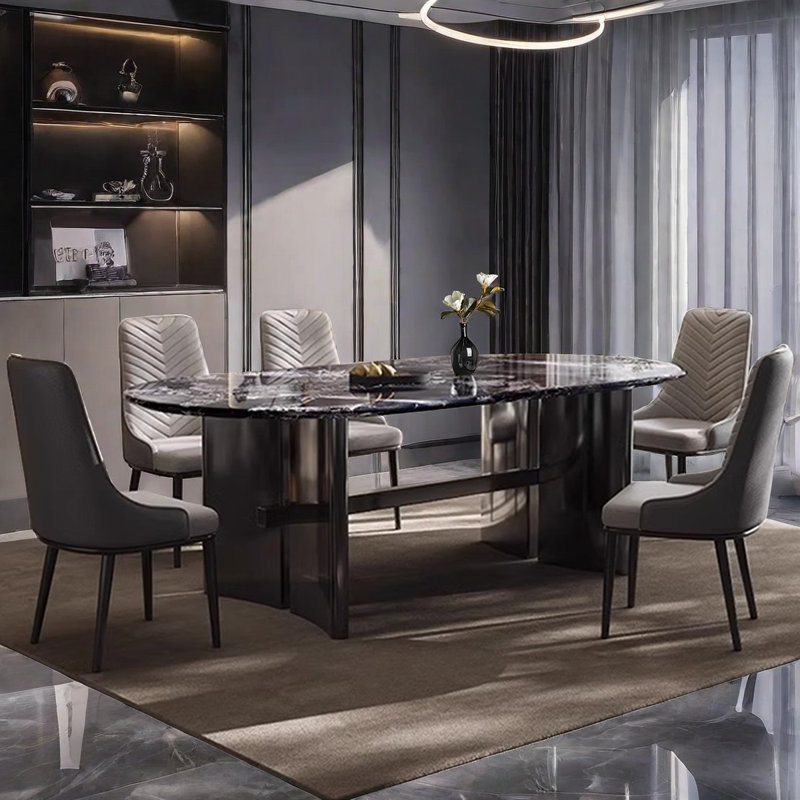 Simple Oval Super Crystal Stone Dining Table Set, 29.9"H x 70.9"L x 35.4"W