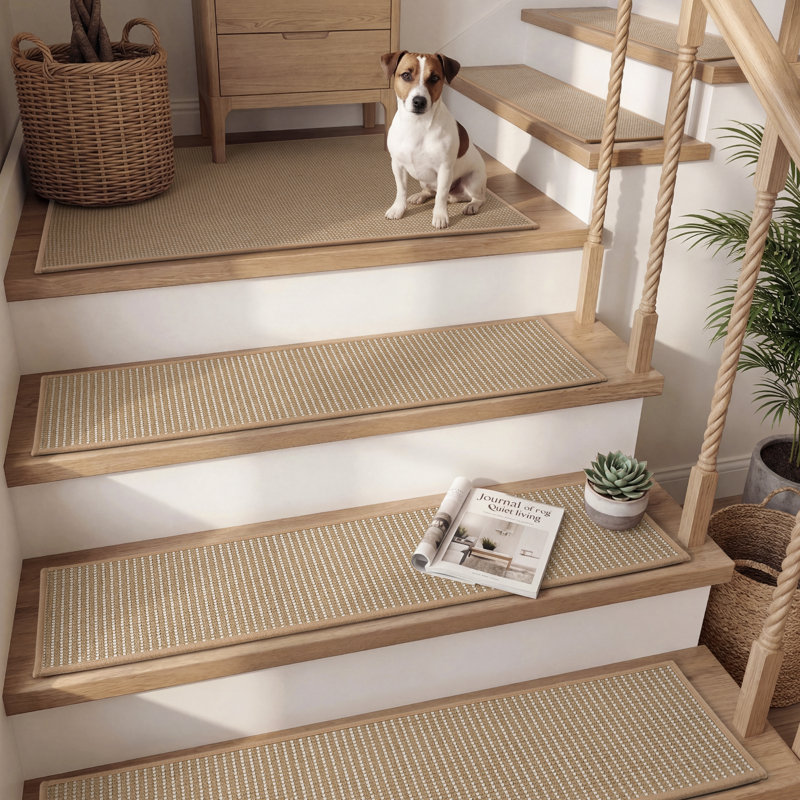 Tapis d'escalier antidérapant en lin tissé (ensemble de 15), 15 pièces incluses, Tapis de couloir 0 pi 8 po x 2 pi 6 po