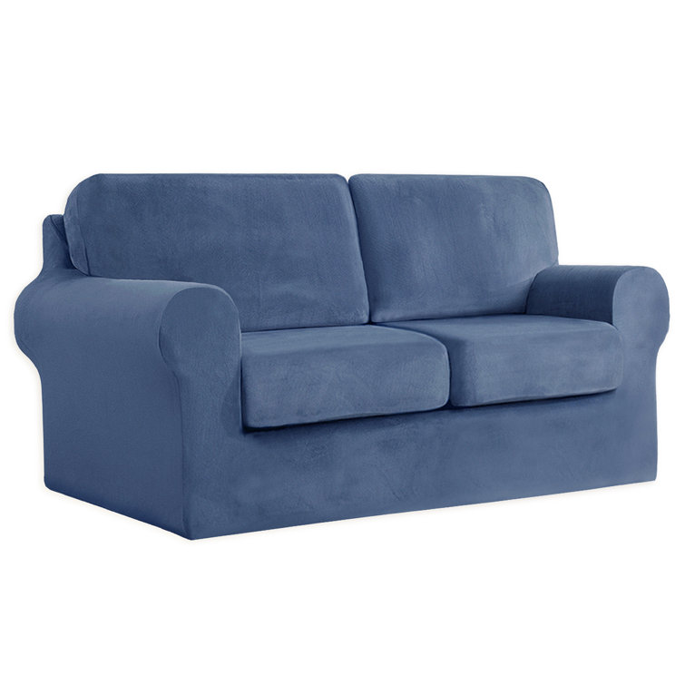 Velvet Sofa Cover Set For 2 Seat Sofas - Includes Separate Seat Covers And Cushion Covers