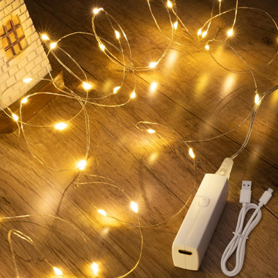 32FT(16FT*2) Lipstick Rechargeable Fairy Lights, Warm White