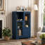 Armoire de plancher en bois avec 2 portes en verre et 2 espaces de rangement, entrée de salle de bain de salon-114223492
