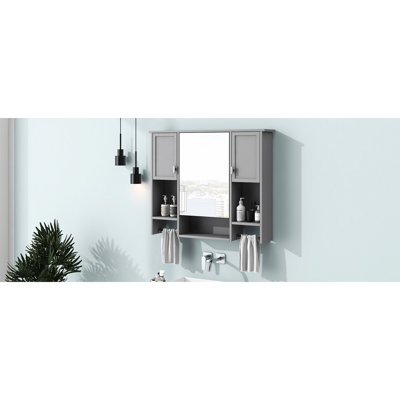 Modern Bathroom Cabinet With Storage - 35'' X 28'' Mirror Included Grey Finish Wall Mounted Ample Space