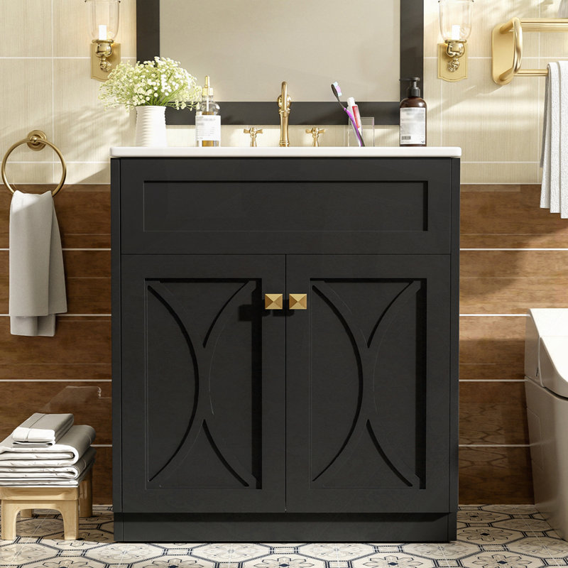 Ensemble de meuble-lavabo avec lavabo en céramique, Noir, noir, noir, noir