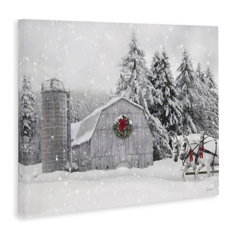 «Snowy Barn & Horses» par Lori Deiter, H 16 po x l 20 po