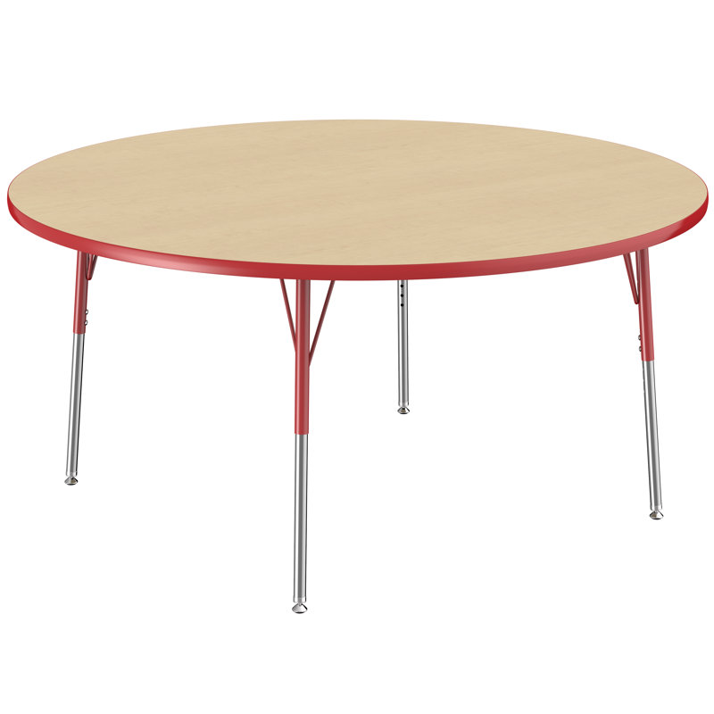 Table ronde à hauteur réglable, H 24 po x L 60 po x l 60 po, Érable / rouge, Gris