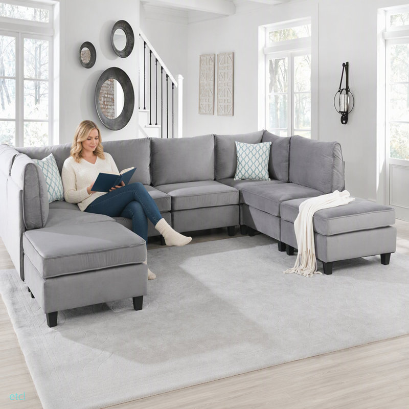 120" Grey Velvet 8Pc Modular Sectional Sofa