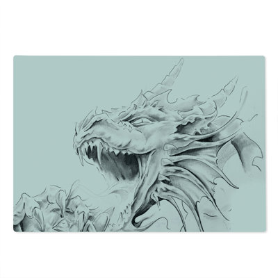 Ambesonne Dragon Cutting Board Large Size Medieval Myth Sketch Pale Grey White