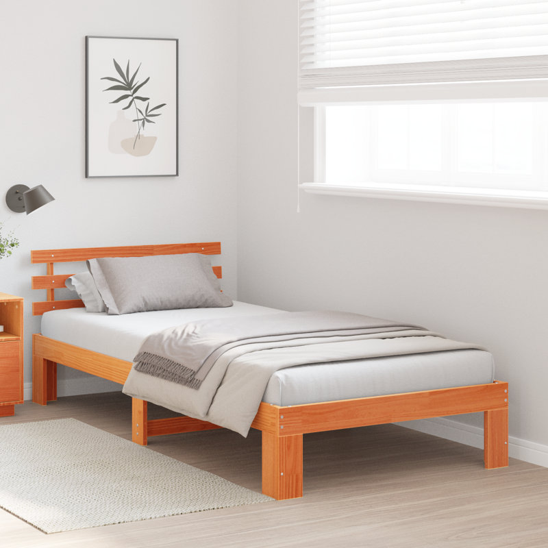 Bed Frame with Headboard Solid Pine Wood, Small Single (2'6), Wax Brown