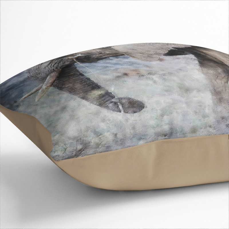 Mother And Baby Elephant Vol.1 Painting Square Throw Cushion, 40cm H x 40cm W x 15cm D, Stone