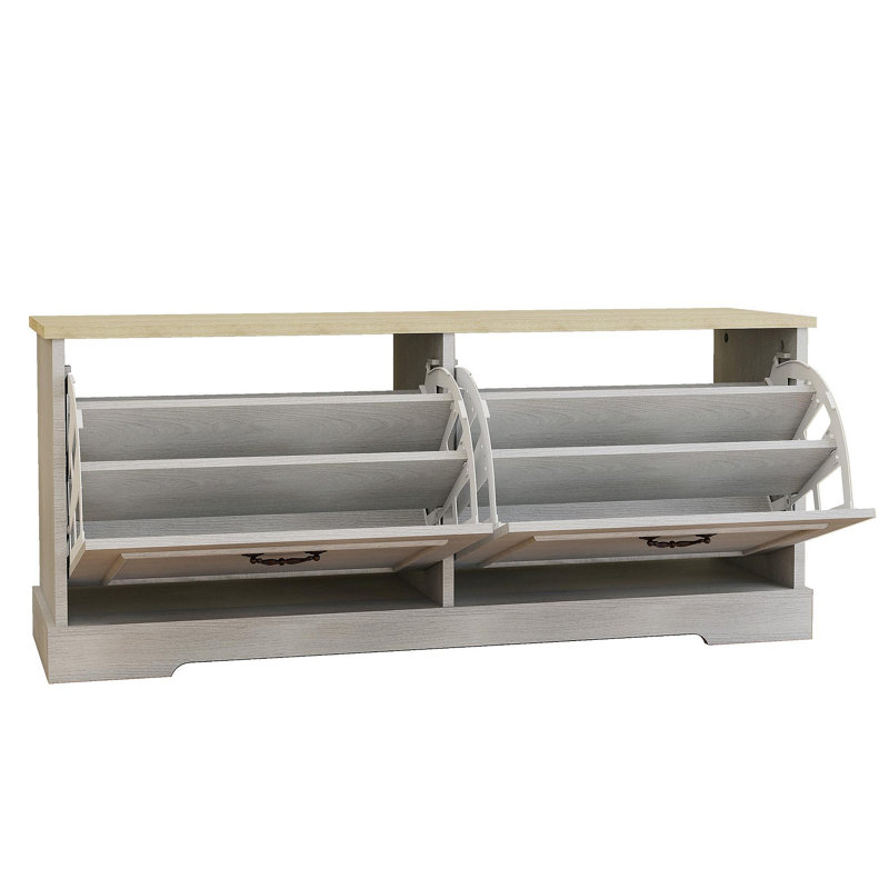 Banc de rangement pour chaussures avec 2 tiroirs rabattables et tablette réglable pour le hall d'entrée