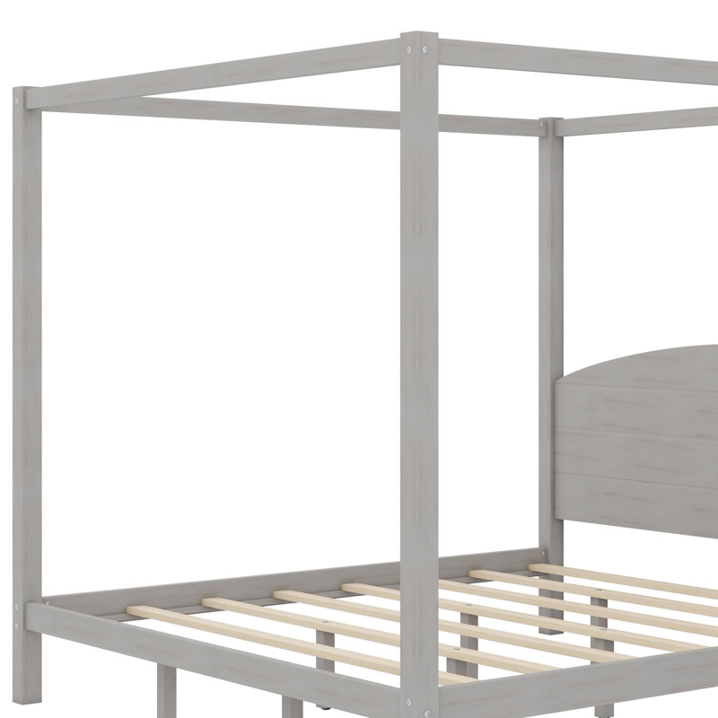 Lit plateforme à baldaquin en bois avec tête de lit et pieds de support, Gris