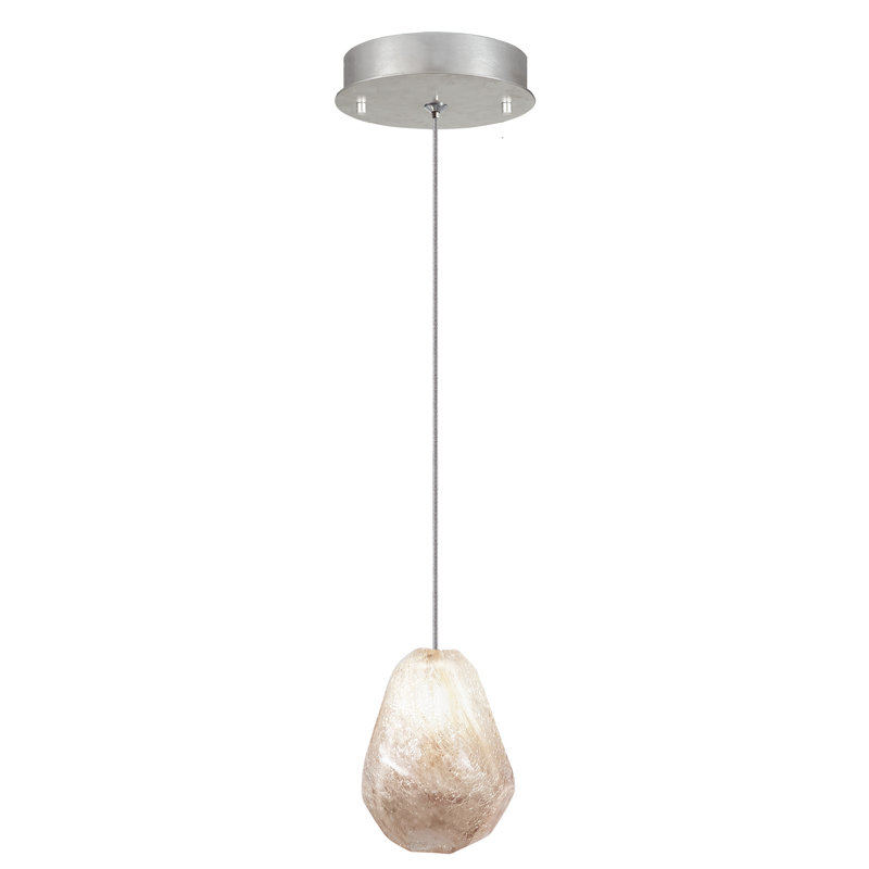 Mini Natural Quartz LED Glass Pendant with Silver Leaf Canopy