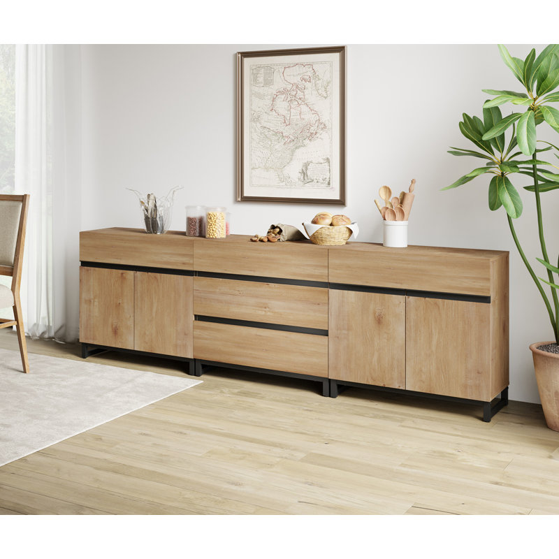 Aadam 3-In-1 Modern Storage Accent Cabinet with Adjustable Shelf and 3 Drawers, Oak