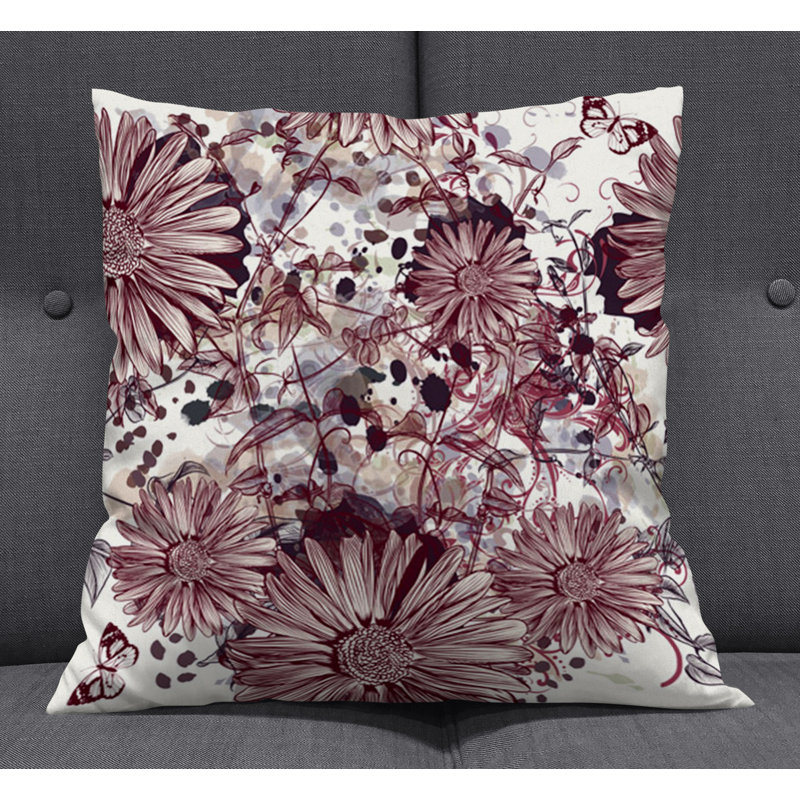 Throw Pillow With Insert, 16"H x 16"W, White/Red Floral/Abstract 1