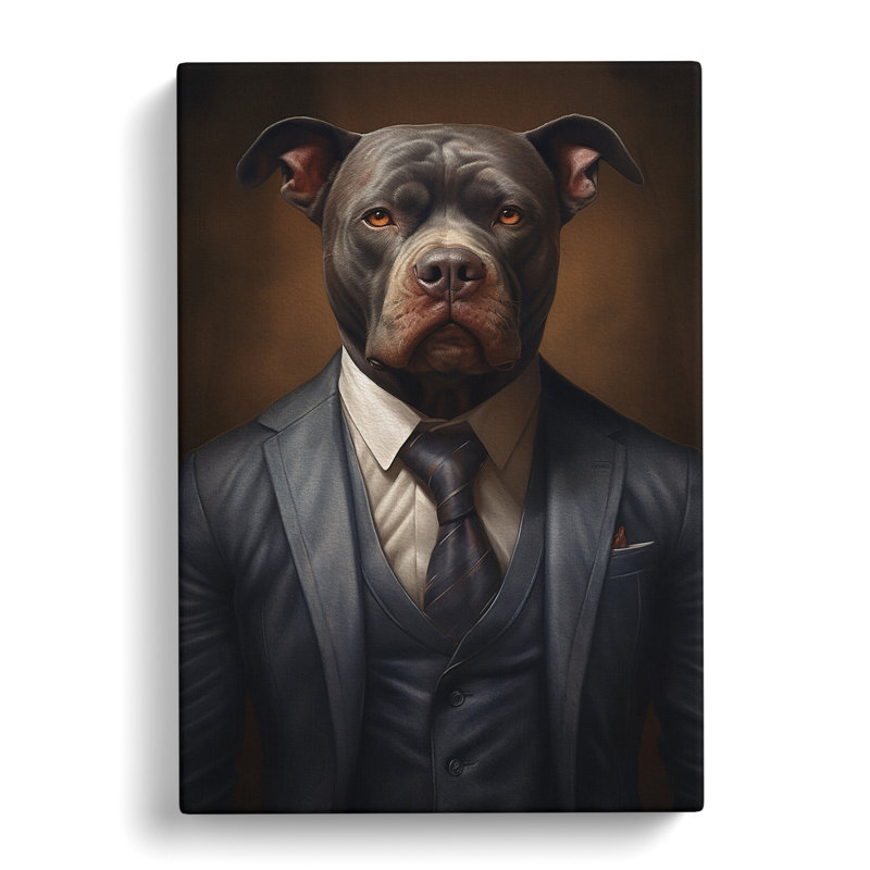 Staffordshire Bull Terrier In A Suit - Print, 50cm H x 35cm W x 3cm D