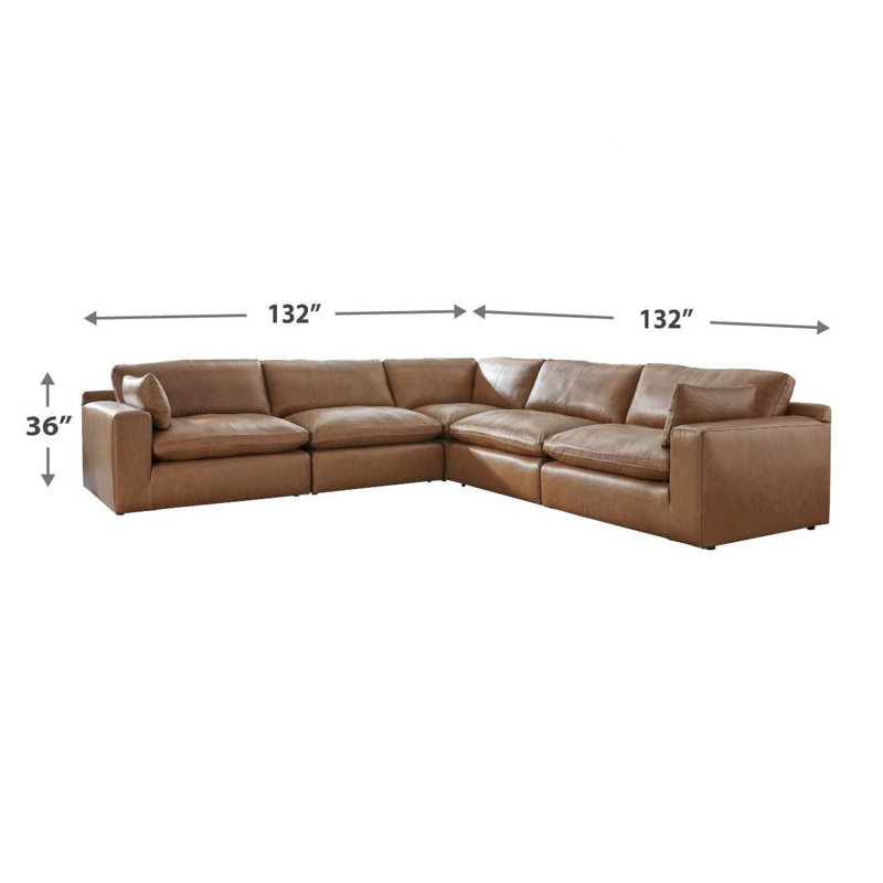 Canapé modulaire en cuir caramel Emilia, H 36 po x l 132 po x P 132 po