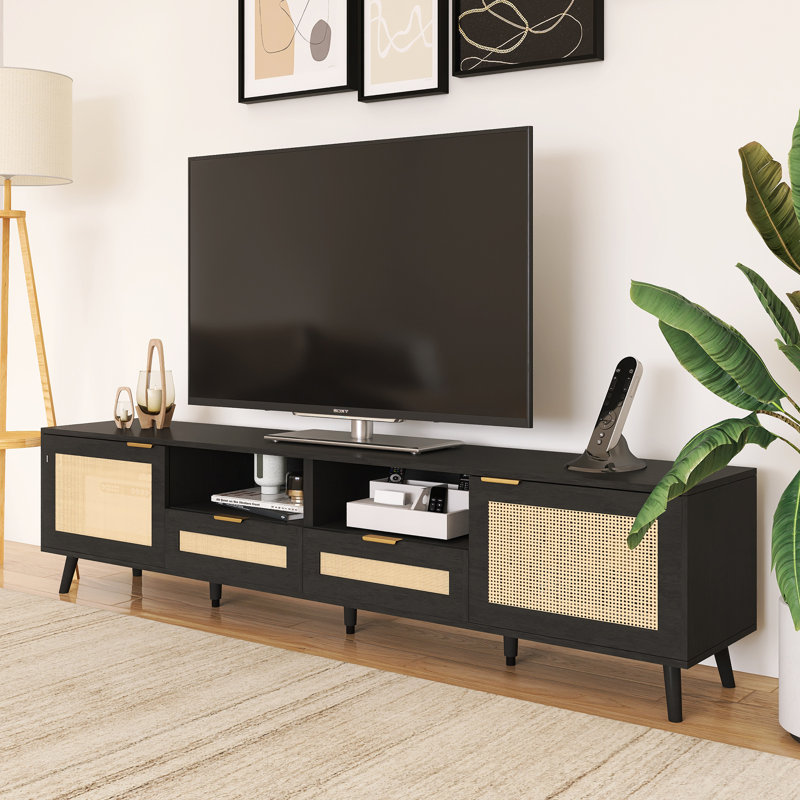 Solid Wood Legs Modern TV Stand Fits Tvs Up To 70 To 79 In., Black