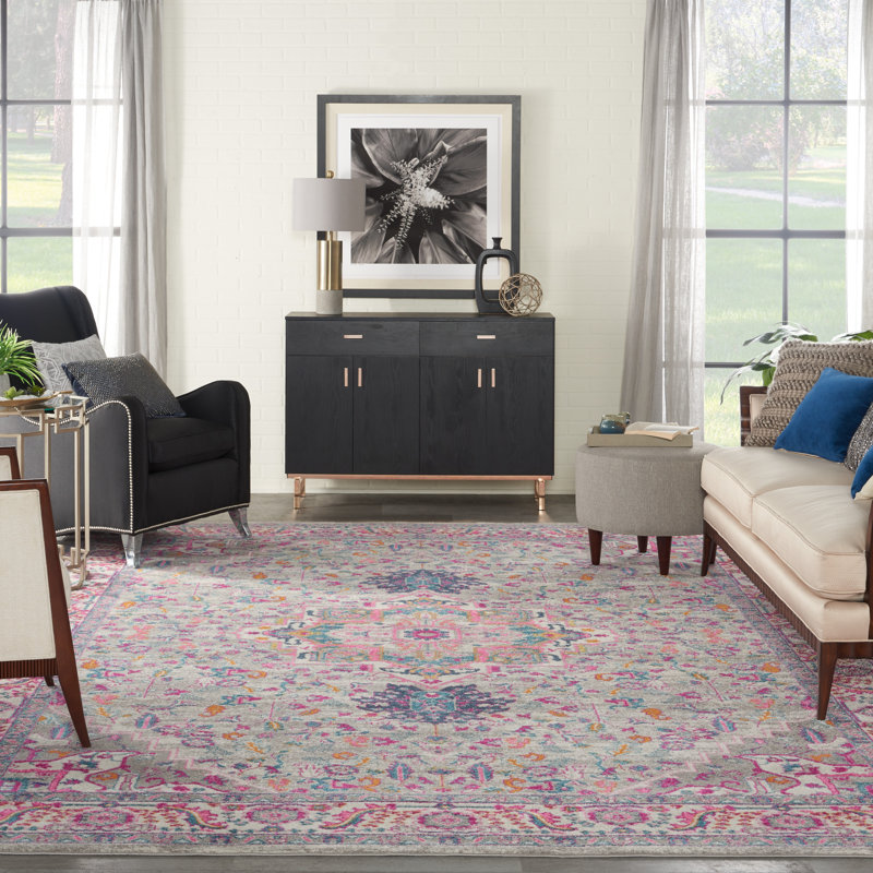 Tapis oriental gris clair / rose Verda, Rectangle 3 pi 9 po x 5 pi 9 po