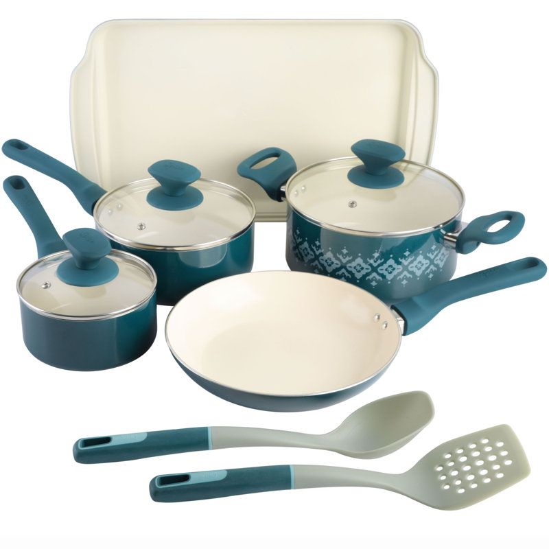 Teal 10-Piece Nonstick Aluminum Cookware Set with Ceramic Coating