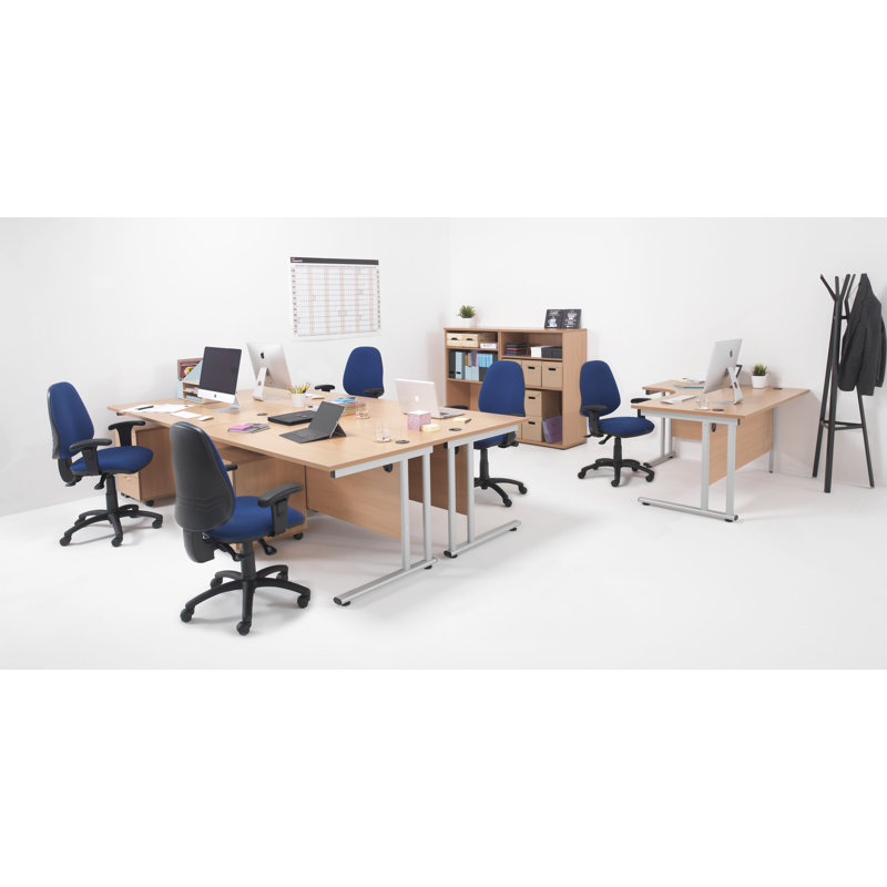 L-Shaped Metal Base Desk Shell, Left, Beech/Silver, 73cm H x 160cm W x 120cm D