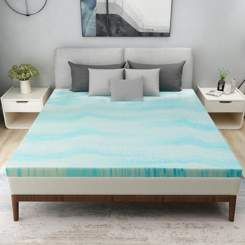 Szymanski 3'' Gel Memory Foam Mattress Topper, Blue/White, Full