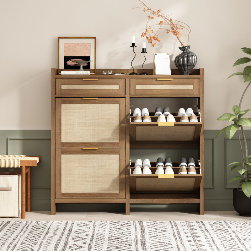 Ciauna 24 Pair Shoe Storage Cabinet with 4 Flip Drawers, Brown