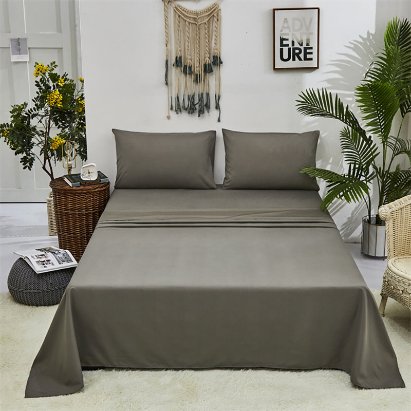 Solid Color Sheet Set 4 PCs Bedding Sheet Set 1 Fitted Sheet 1 Flat Sheet 2 Pillowcases, Gray