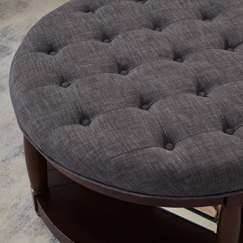 Grande table basse avec repose-pieds capitonné et rembourré avec tablette, Gris foncé, Marron foncé