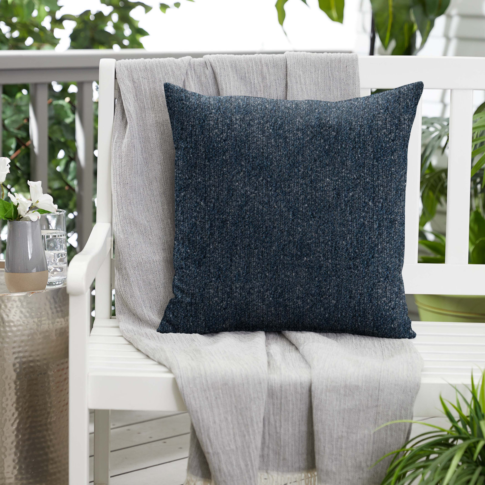 Felice 22" x 22" Sunbrella® Pillow Cover and Insert, Indigo, 20" x 20" 