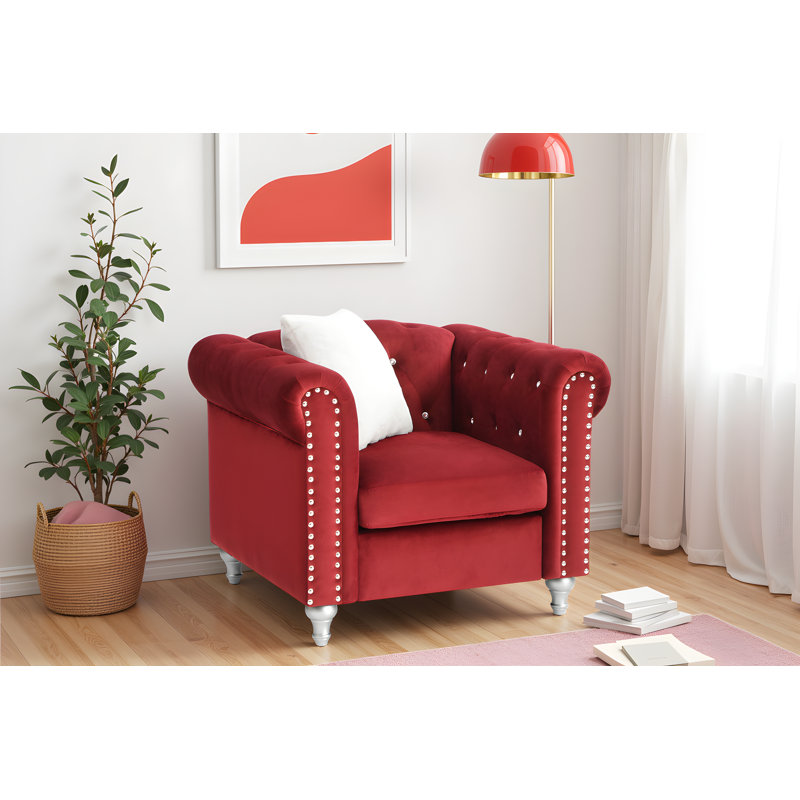 Latonya  Burgundy Velvet Accent Chair, Burgundy