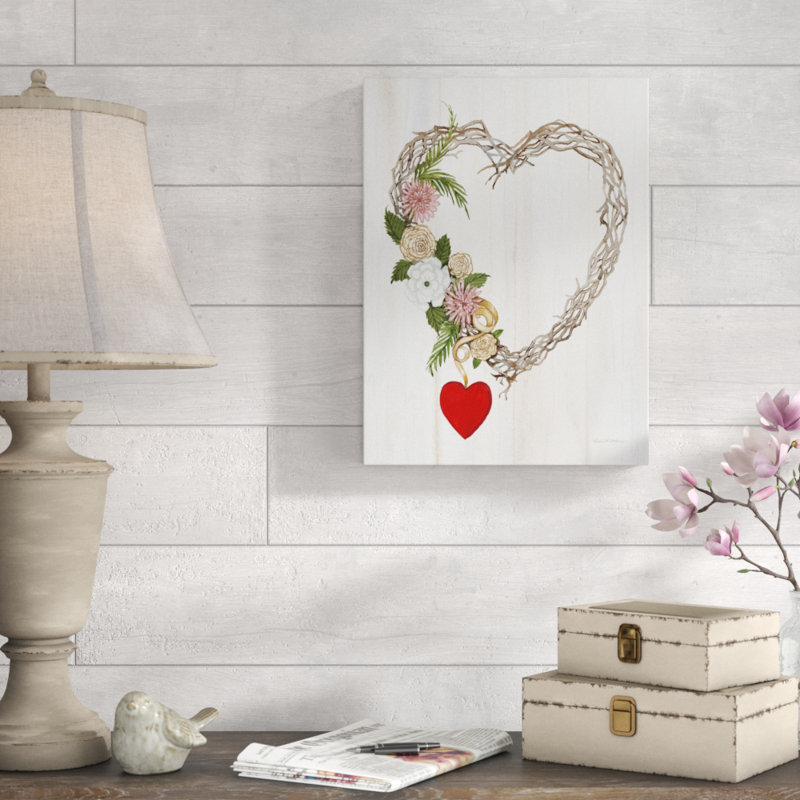 « rustique valentin coeur couronne i », reproduction de peinture à l’aquarelle sur toile tendue, H 19 po x l 14 po x P 2 po
