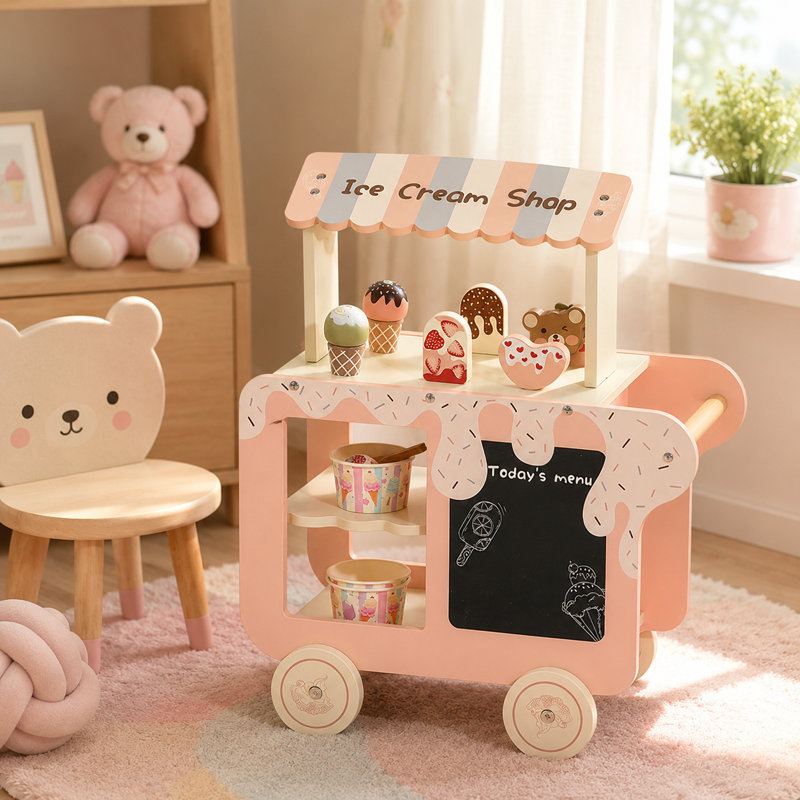 Les enfants font semblant le support de crème glacée, chariot de jeu pour tout-petits interactif