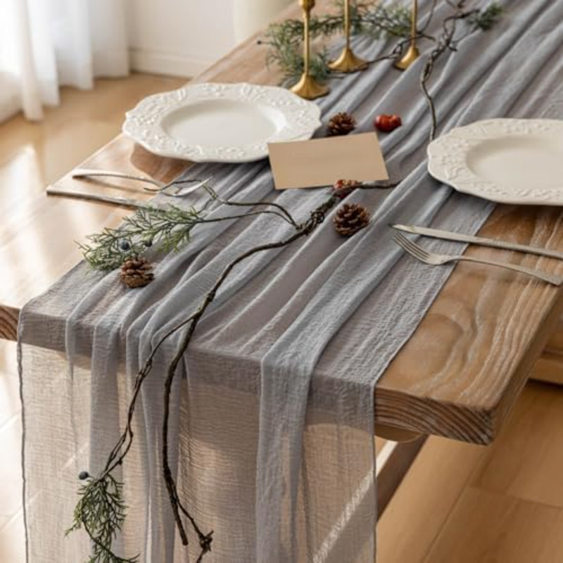 Chemin de table en mousseline bleu poudré (6 pièces), 3 mètres, pour décoration de fête ou de maison