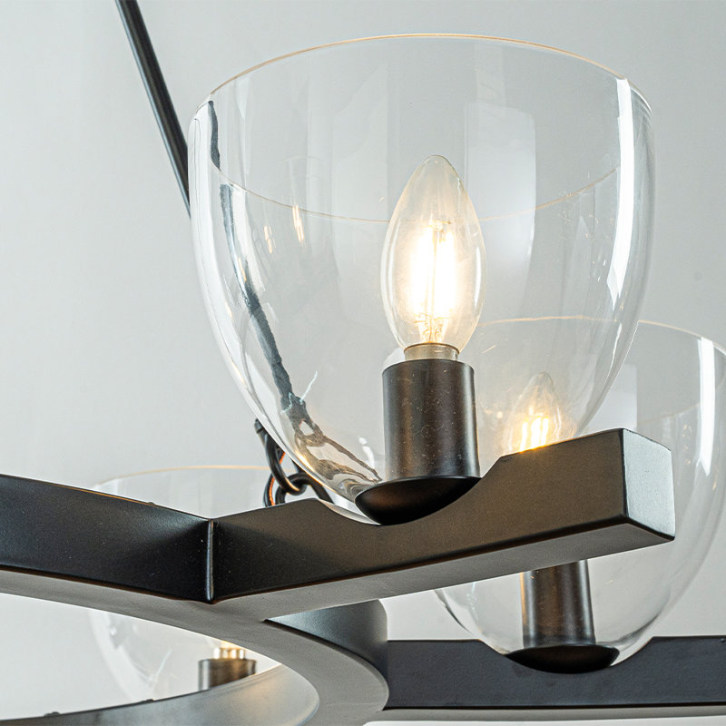 Luminaire suspendu en verre soufflé de style lustre noir mat 8 lumières de 35 po de large pour salon / salle à manger