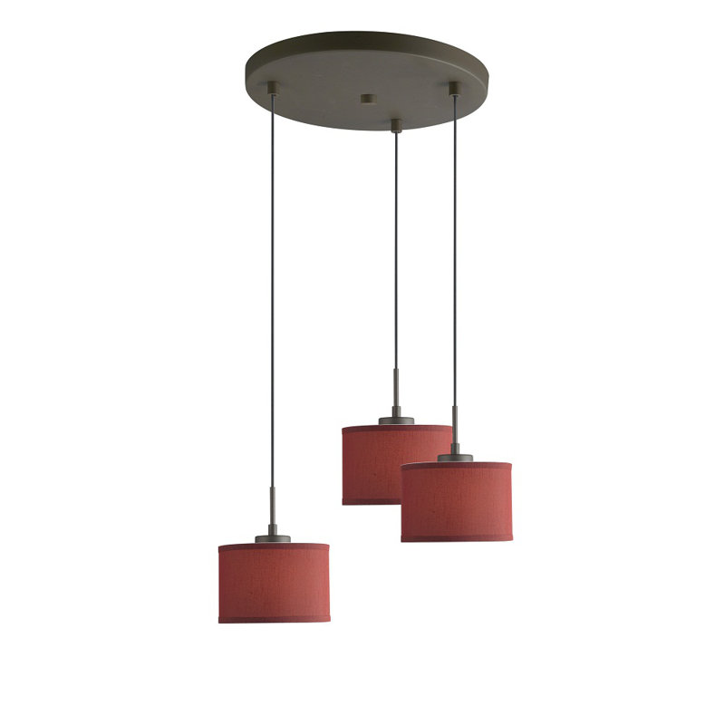 Luminaire suspendu tambour 3 lumières grappe Keiser, Abat-jour gris, Bronze
