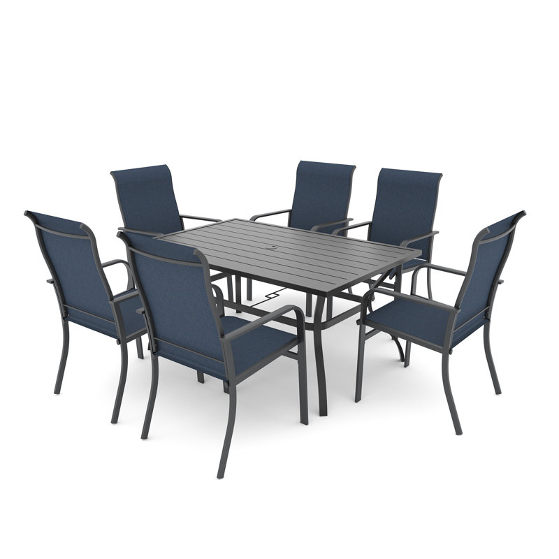 Ensemble de salle à manger 6 personnes, Noir / Bleu