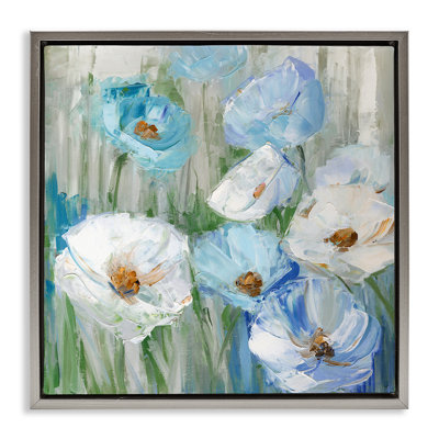 Blue & White Poppies Framed Floater Canvas Wall Art by Sally Swatland